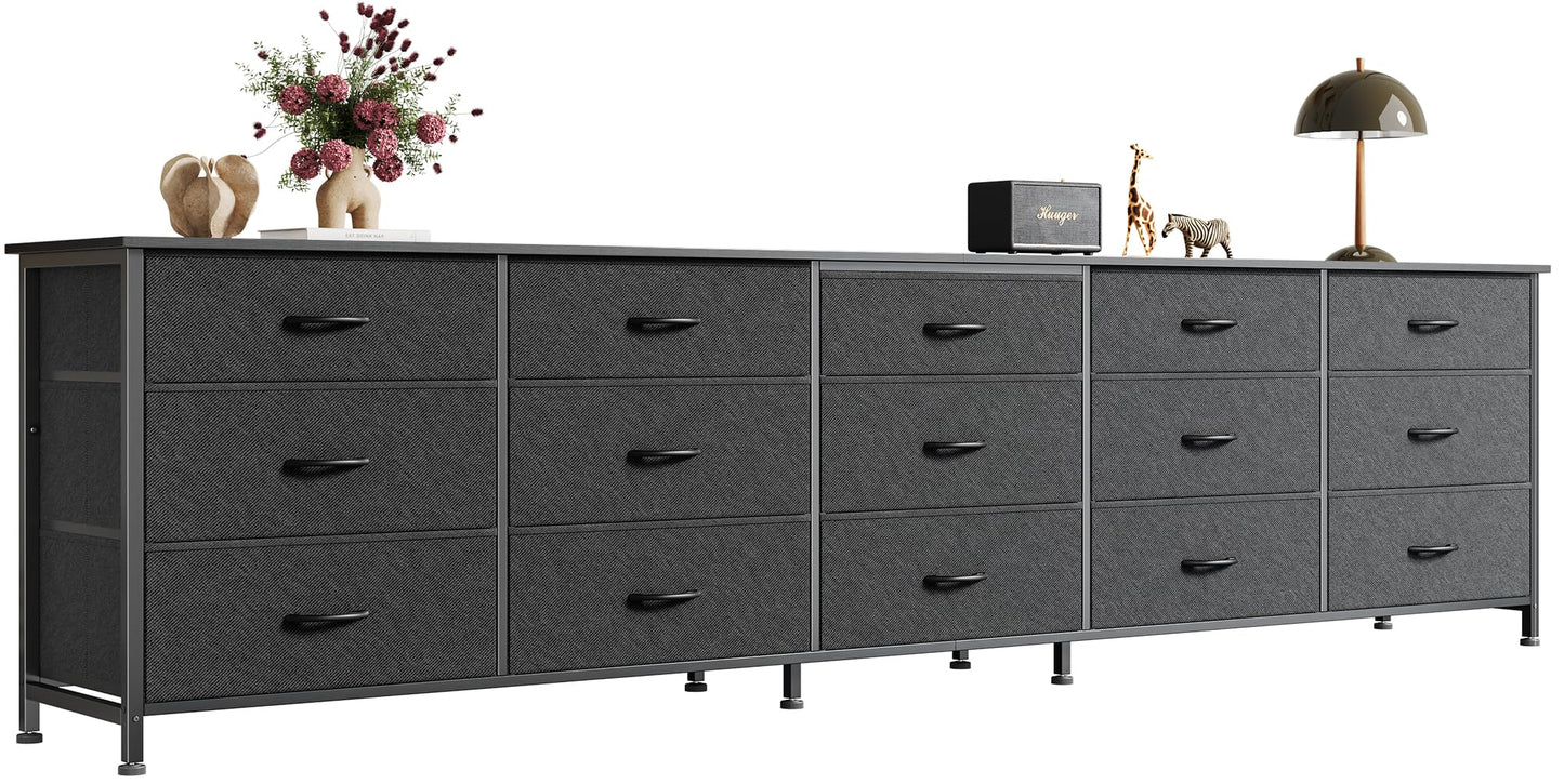 Huuger 86.6 Inch Dresser for Bedroom, TV Stand for 65, 75, 85 Inch TV, 15 Fabric Drawer Long Dresser, Large Entertainment Center for Bedroom, Wide Chest of Drawer with Storage, Black