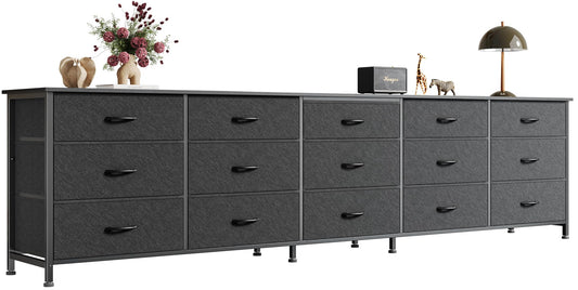 Huuger 86.6 Inch Dresser for Bedroom, TV Stand for 65, 75, 85 Inch TV, 15 Fabric Drawer Long Dresser, Large Entertainment Center for Bedroom, Wide Chest of Drawer with Storage, Black