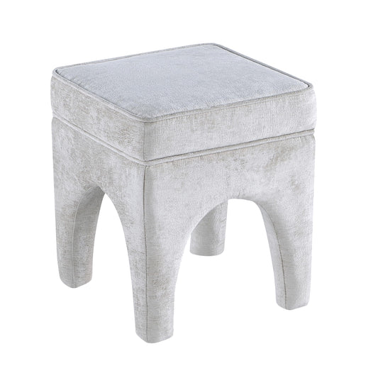 Get Set Style Upholstered Textured Woven Accent Stool, Arched Solid Wood Leg Ottoman Foot Rest, Square Decorative Bench for Living Room Entryway Bedroom (Ivory)