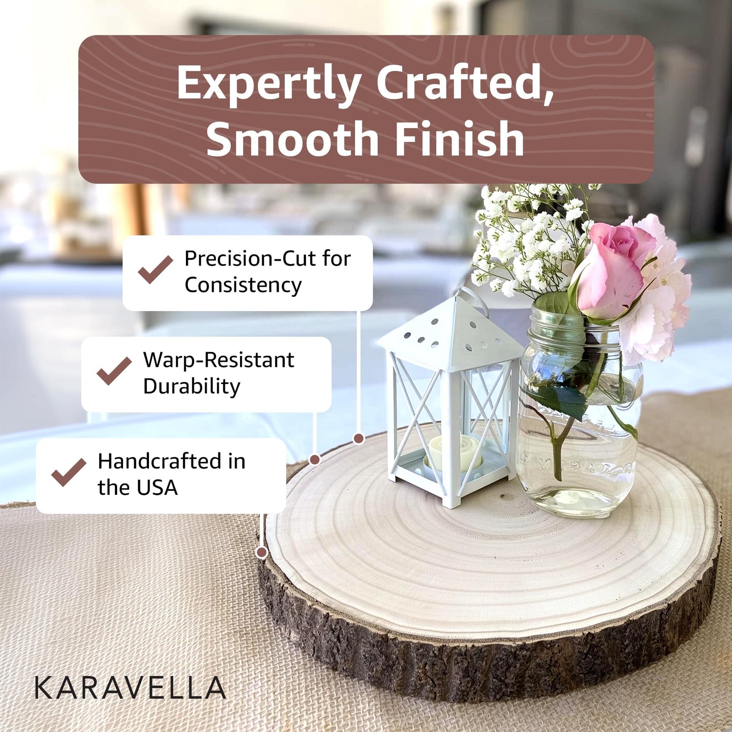 KARAVELLA Large Wood Slices for Centerpieces – Wood Centerpieces for Tables, Rustic Wedding Centerpiece, Natural Wood Slabs, Thin Slices 10-11 inches (10 Pack)