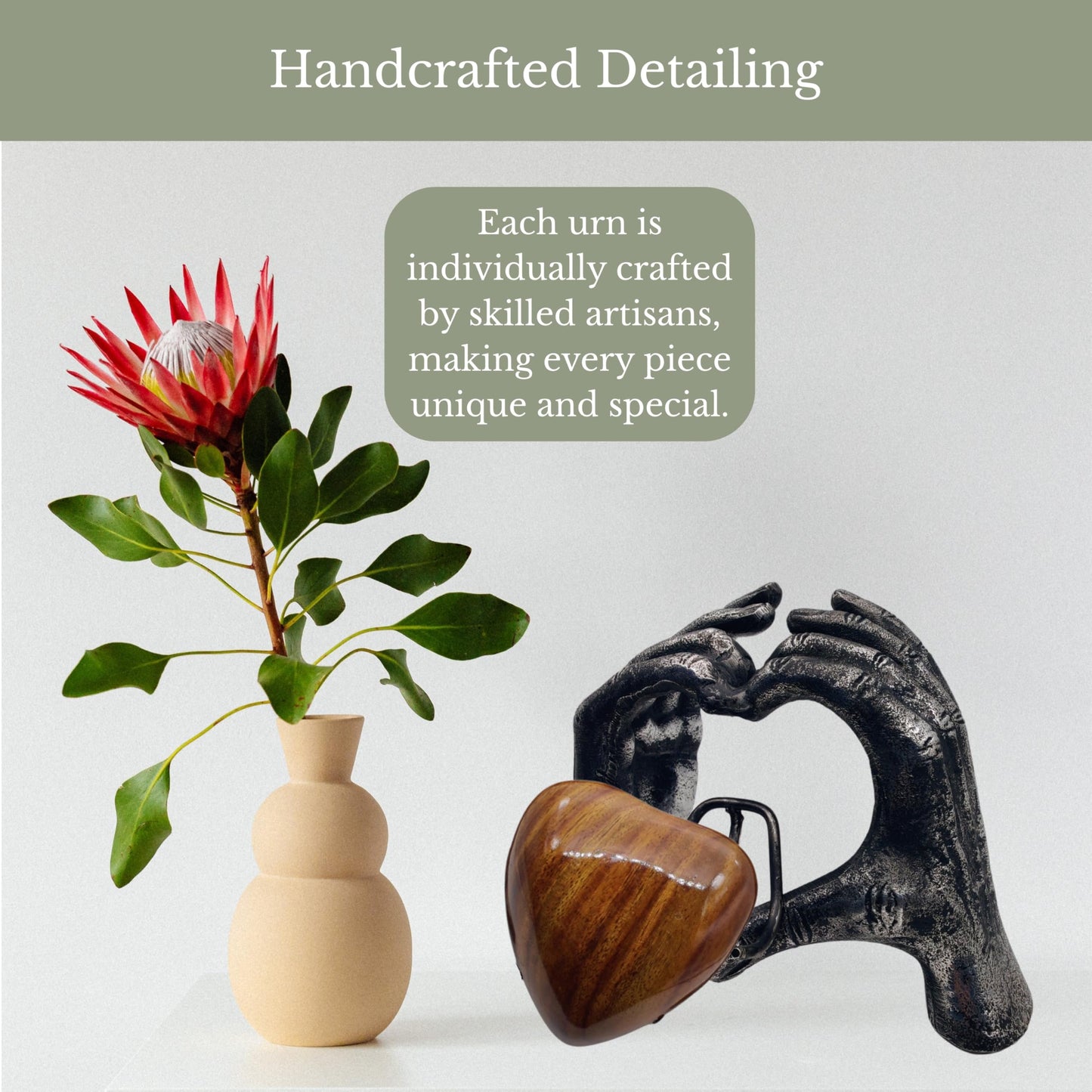ZAHANAARA Wooden Heart Urn for Ashes Adult Male & Female |Handcrafted Memorial Box for Funeral|Memorial Gifts, Ashes Keepsake | Aluminum Cremation Urns|Unique Tribute in Hands Design - Silver, 3 cu in