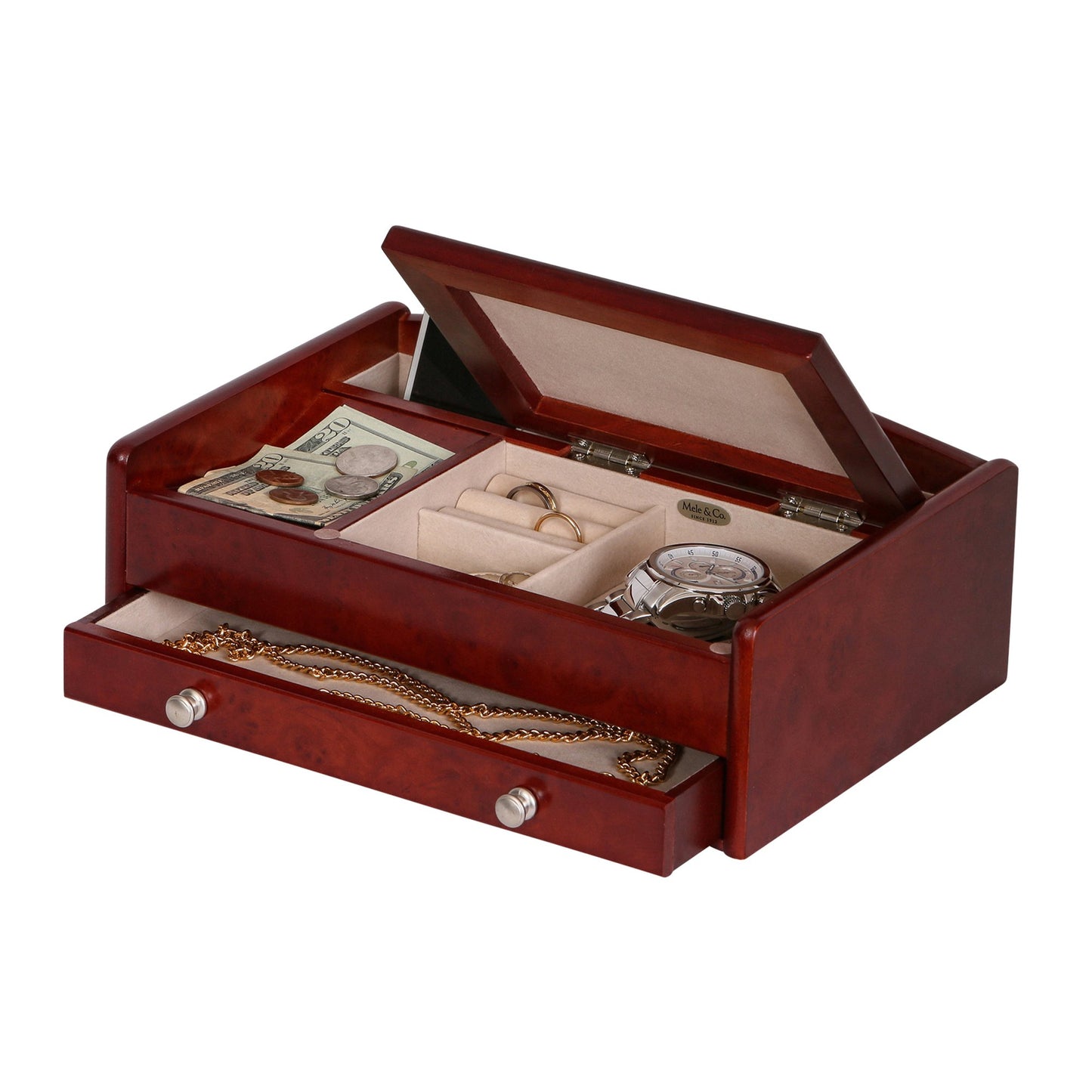 Mele and Co Davin Men’s Dresser Valet Wooden Jewelry Box