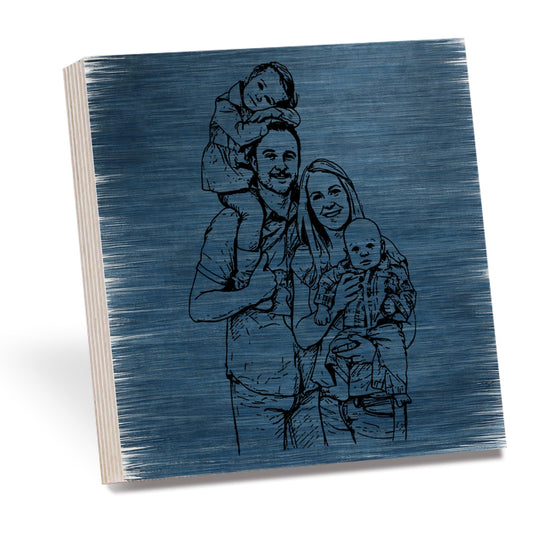 Personalized Sketch Photo Wooden Block Sign, Custom Hand Drawn Family Portrait from Photo, Meaningful Keepsake Shelf Sitter Home Decor Gift for Parents Grandparents