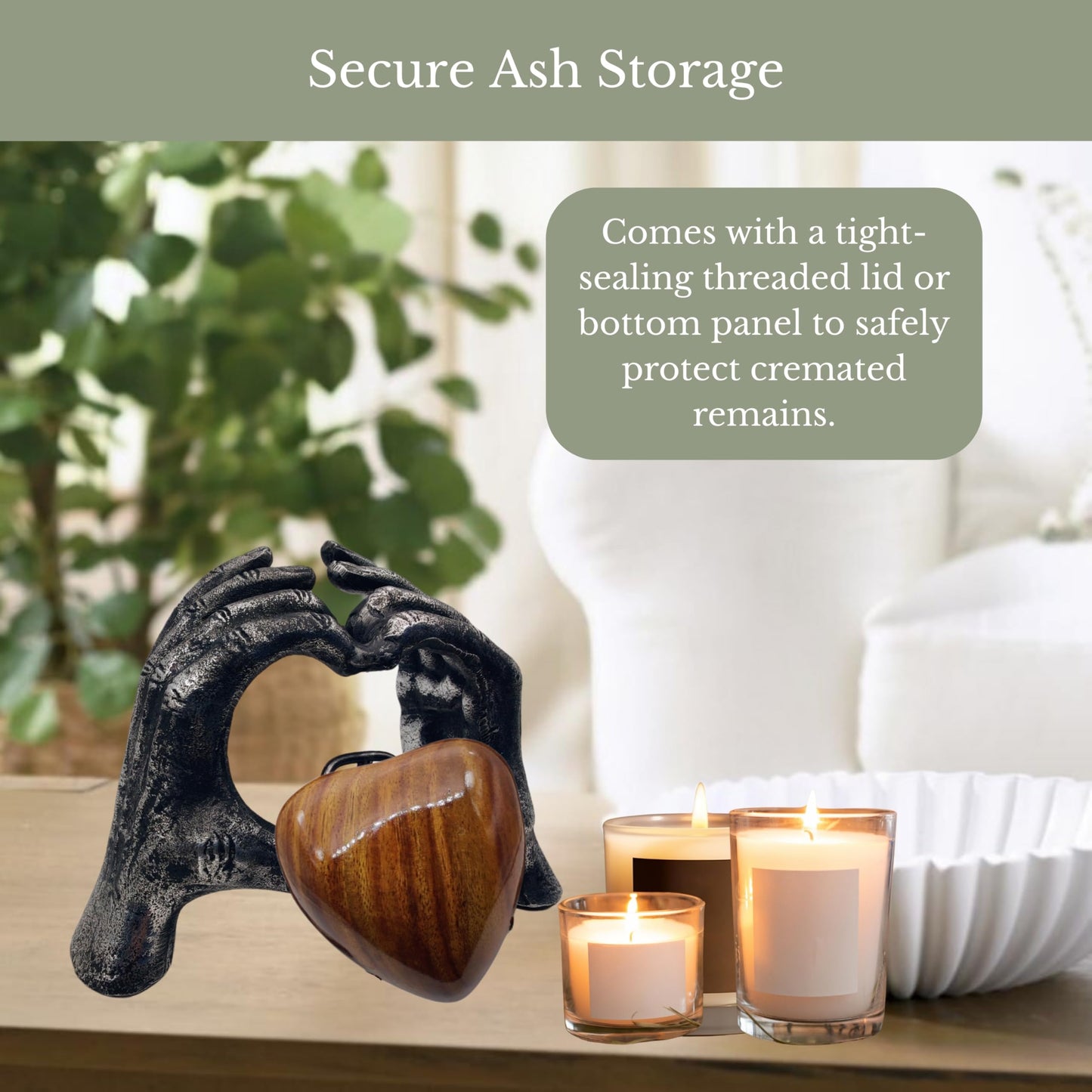 ZAHANAARA Wooden Heart Urn for Ashes Adult Male & Female |Handcrafted Memorial Box for Funeral|Memorial Gifts, Ashes Keepsake | Aluminum Cremation Urns|Unique Tribute in Hands Design - Silver, 3 cu in