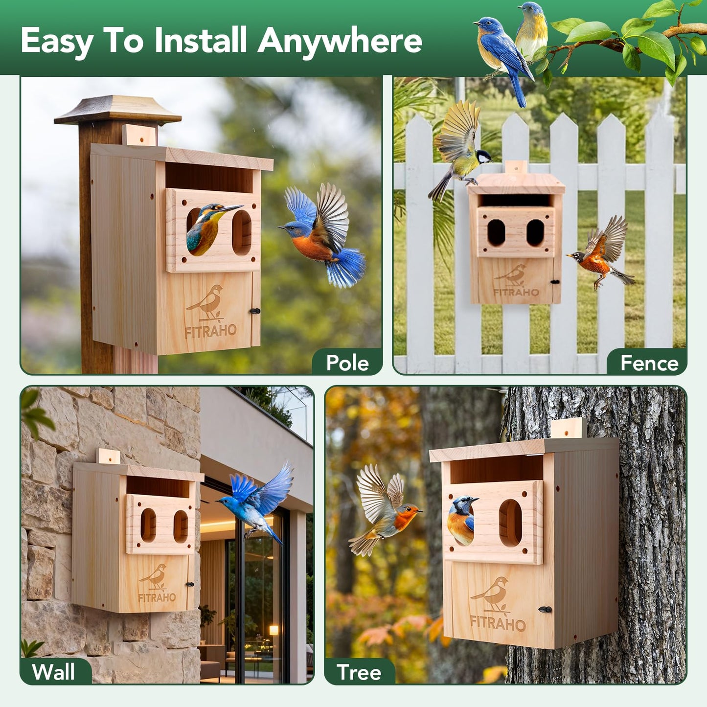 Bird Houses for Outside, Durable Birdhouse with Dual Entrances, Weatherproof & Perfect for Bluebirds, Wrens, Finches & Swallows(Assembly Required)
