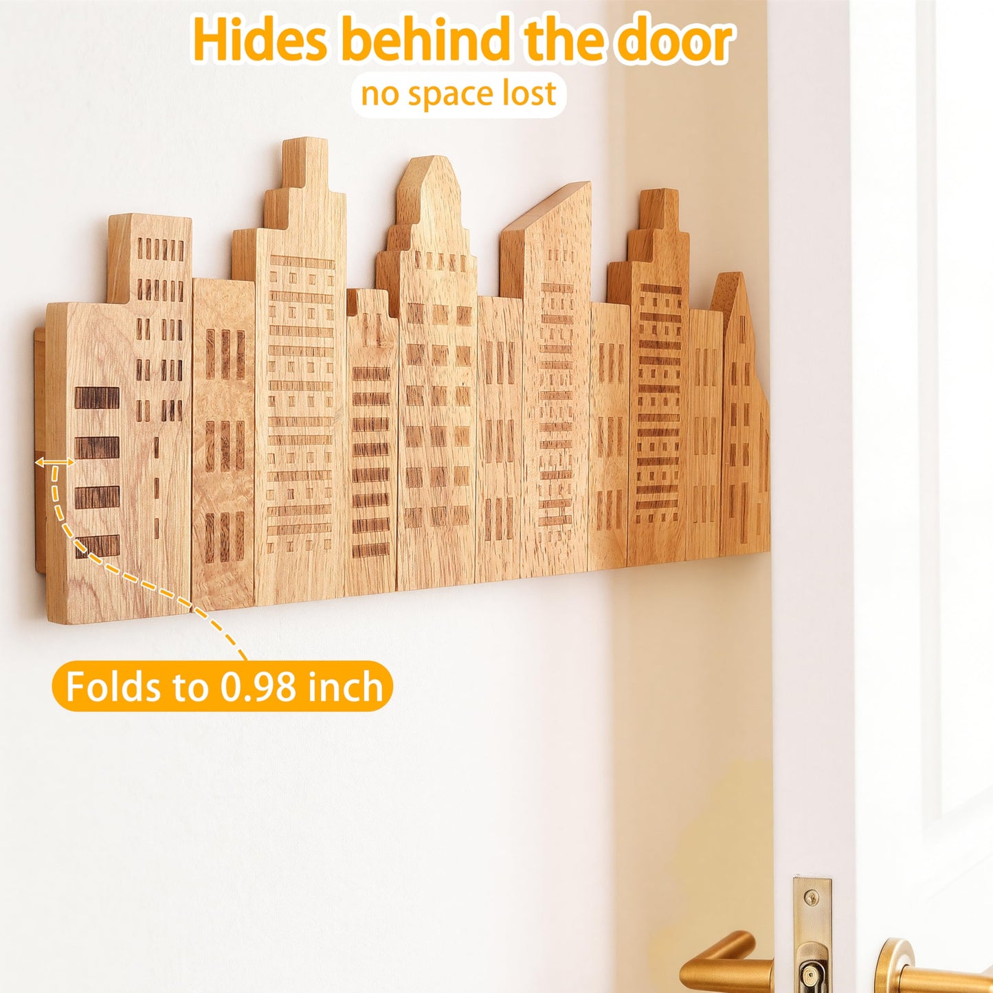 KYIAANY Cute Coat Rack for Kids: Wooden Folding 5 Hooks Wall Mounted 16Inch Decorative for Children's Room Nursery for Hanging Backpacks Hats Towels