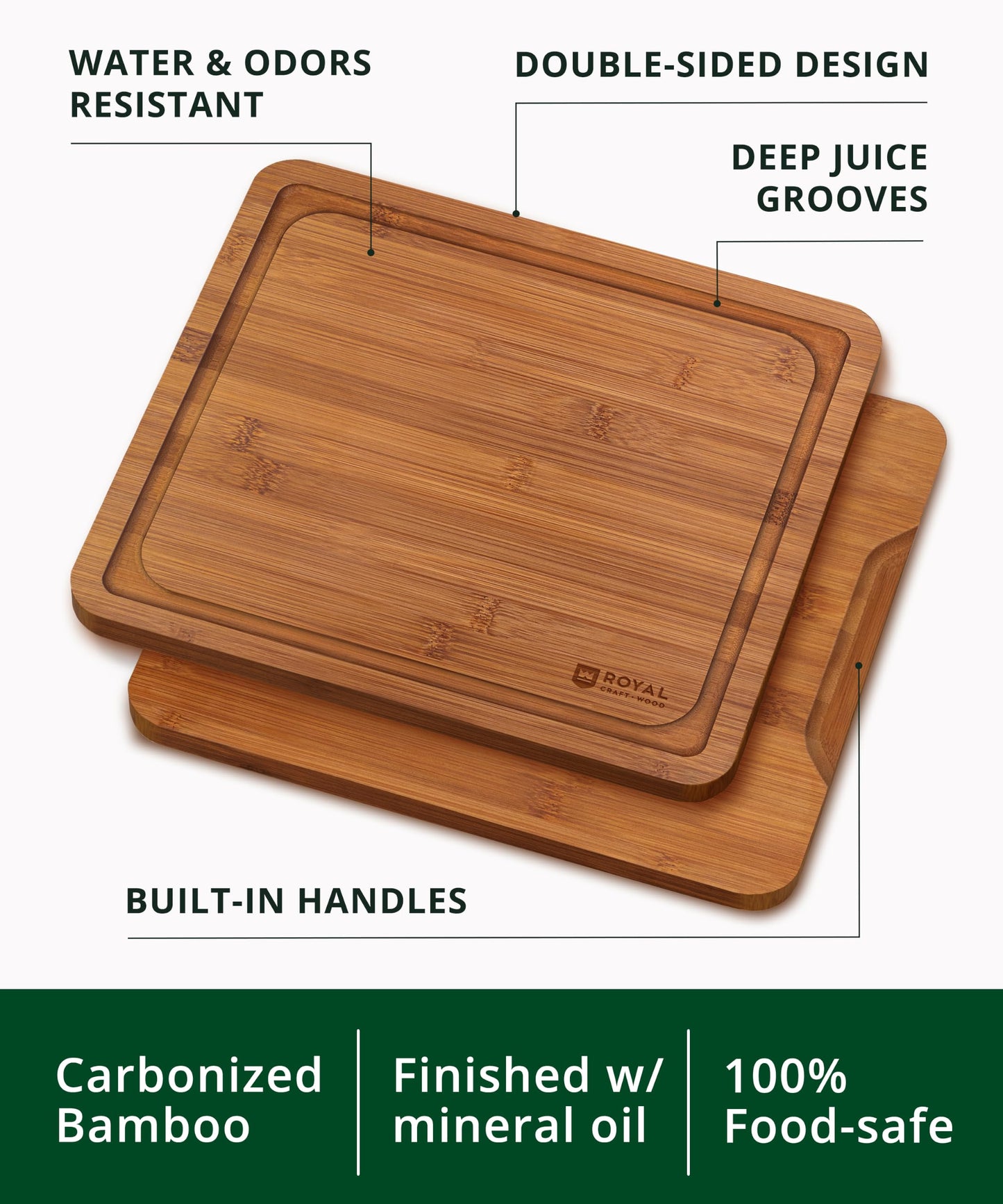 ROYAL CRAFT WOOD Wooden Cutting Boards for Kitchen Meal Prep & Serving - Bamboo Non Toxic Cutting Board Set with Deep Juice Groove Side Handles - Charcuterie & Chopping Butcher Block for Meat (3 Pcs)