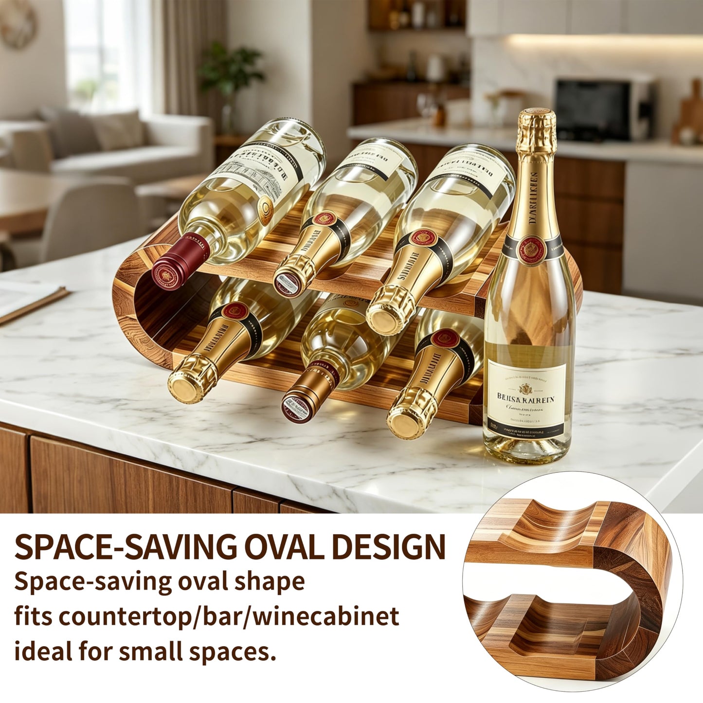 Chreyty Classic Wooden Wine Rack – 6-Bottle Acacia Wine Holder Stand – Freestanding Wine Storage – Great for Home Decor No Assembly Required (6 Bottles)