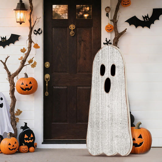 Memorywuu 42 Inch Halloween Porch Sign Wooden Halloween Yard Decor Ghost Front Door Welcome Standing Sign Farmhouse Home All Saint's Day Wall Standing Decorations Outdoor Display Decor(Spooky Ghost)