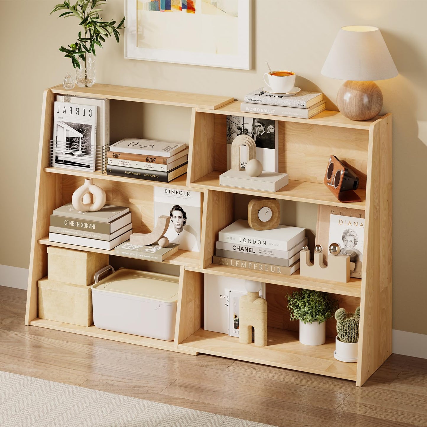HOTAMO Expandable Solid Wood Bookshelf, 48.35" L x 11.73" D x 31.5" H Extendable Shelf Bookcase with Adjustable Design, Narrow Display Shelf for Bedroom, Living Room, Home Office, Natural Wood