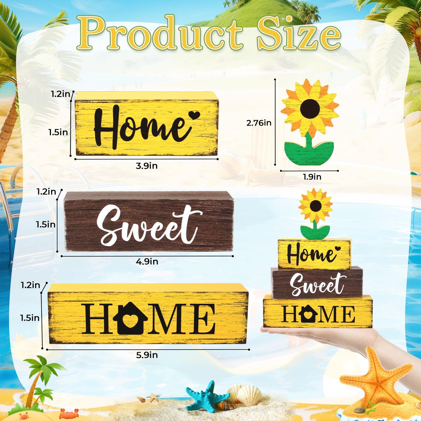 4 Pcs Sunflower Wooden Tiered Tray Decor, Sunflower Sunshine Decorations Gifts for Home, Summer Table Centerpiece for Coffee Bar Beach Party Kitchen