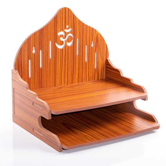 Tarini Gallery Wooden Wall Mounted Hanging Table top Temple Pooja Mandir God Stand Shelf for Storage and Idols Decoration for Home Office and Gifting (Brown- Design2)