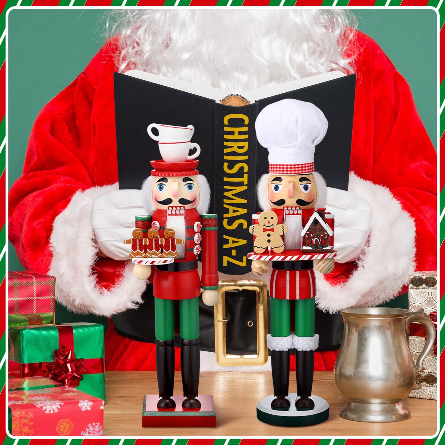 Soaoo 2 Pcs Christmas Nutcracker Ornament 15'' Wooden Nutcracker Figures Traditional Nutcrackers Soldier Christmas Decor for Desktop Table Collectible Decoration (Elegant)