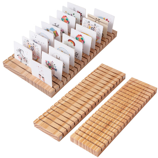 WILLOWDALE 4Pcs Wooden Name Badge Holder Organizer, 12" Counter Card Holder Stand for Name Tag ID Badge Plastic Card Holders, Detachable Business Cards Holder Display Tray for Desk Office Reception