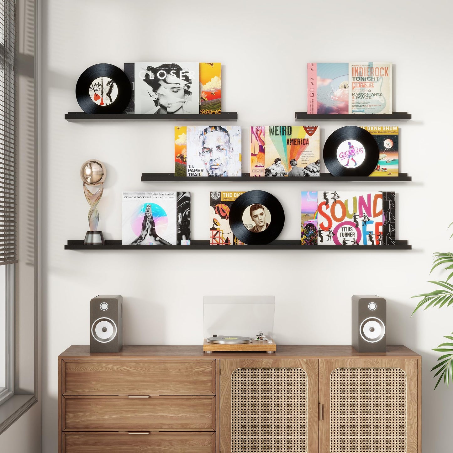 FLYJOE Picture Ledge Shelf, Floating Shelves Set of 2, 48 Inches Long Large Nursery Book Shelves for Toys Storage, Kids Bookshelf Wall Mounted for Living Room Bedroom Decor Books Photo Frames, Black