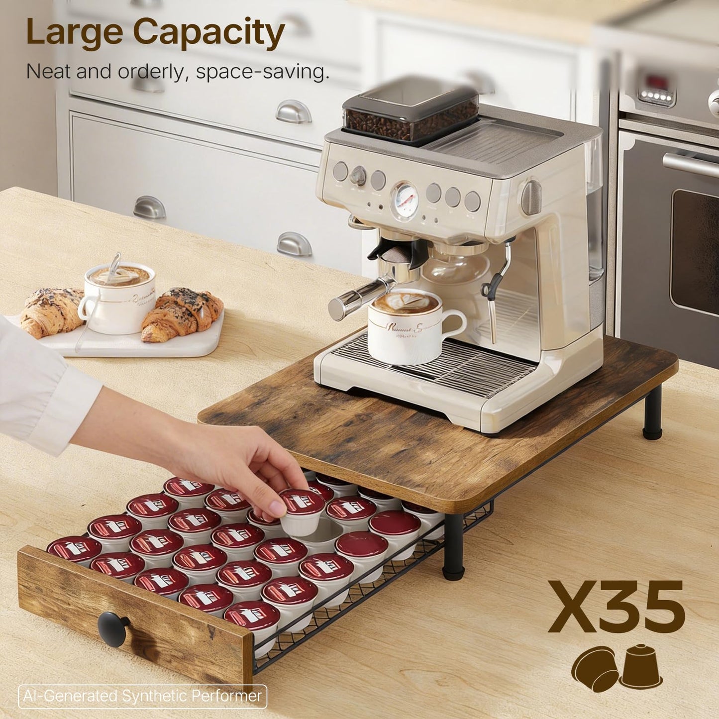YATINEY Coffee Pod Drawer Holder, Coffee Pod Drawer for K Cup, 35 Capacity Coffee Capsules Storage Organizer, Sliding Mesh Basket, for Home Office, Kitchen, Rustic Brown KH08BRG1