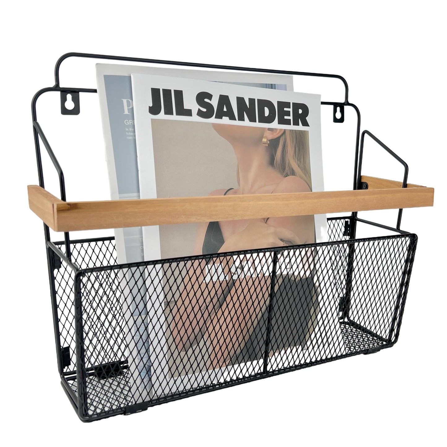 Pubgeer Wall Mounted Magazine Holder, Wooden-Trim Wall File Organizer, Hanging Magazine Rack, File Organizer for Entryway Living Room Kids’ room and Office, Hanging Mail Organizer