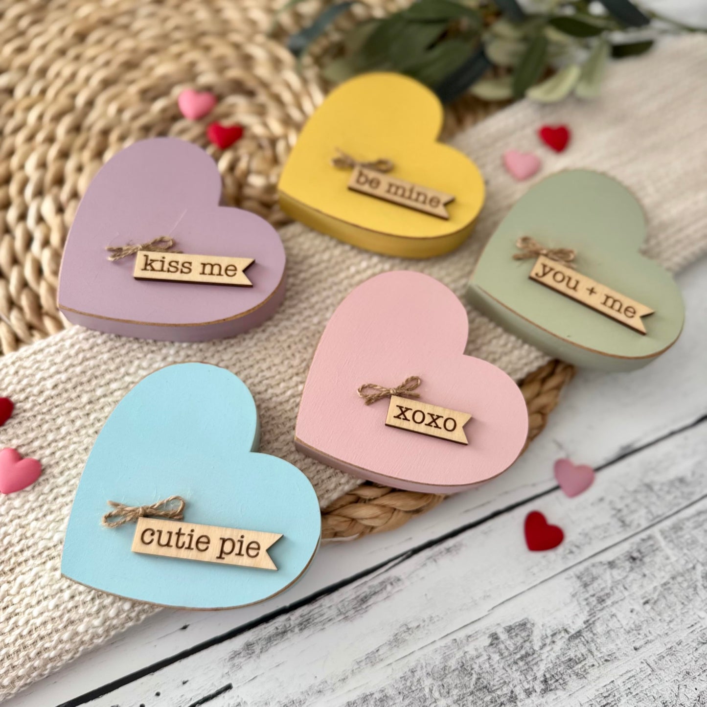 Chunky Wooden Conversation Heart Decor, Valentine’s Day Tiered Tray Shelf Sitter, Farmhouse Valentine Decoration, Candy Heart Inspired Valentine Decor (Blue)