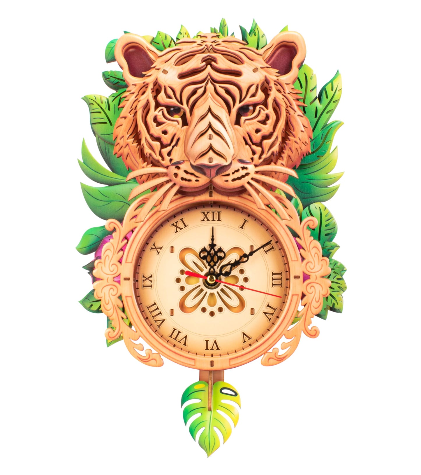 3D Wooden Puzzles Tiger Wall Clock Mechanical DIY Wall Clock Kit Model Building Kit Creative Craft Gift Home Decor for DIY Lovers Enthusiasts Brain Teaser Building Set Birthday Gifts