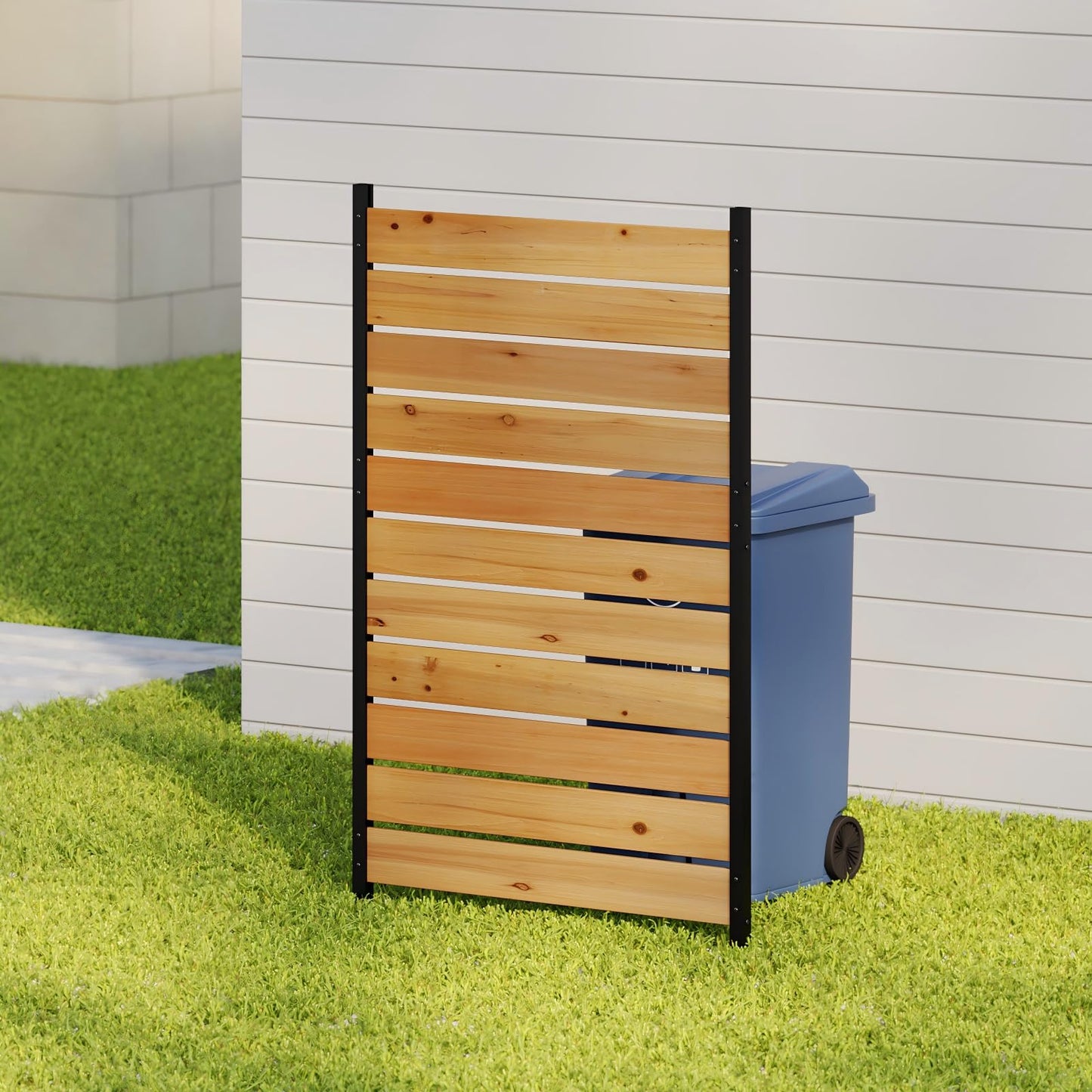 38" W×61" H Wooden Privacy Screen No Dig Outdoor Fence Panel with Metal Stakes Decorative Barrier for Trash Can Air Conditioner & Pool Equipment (Orange 1 Panel)