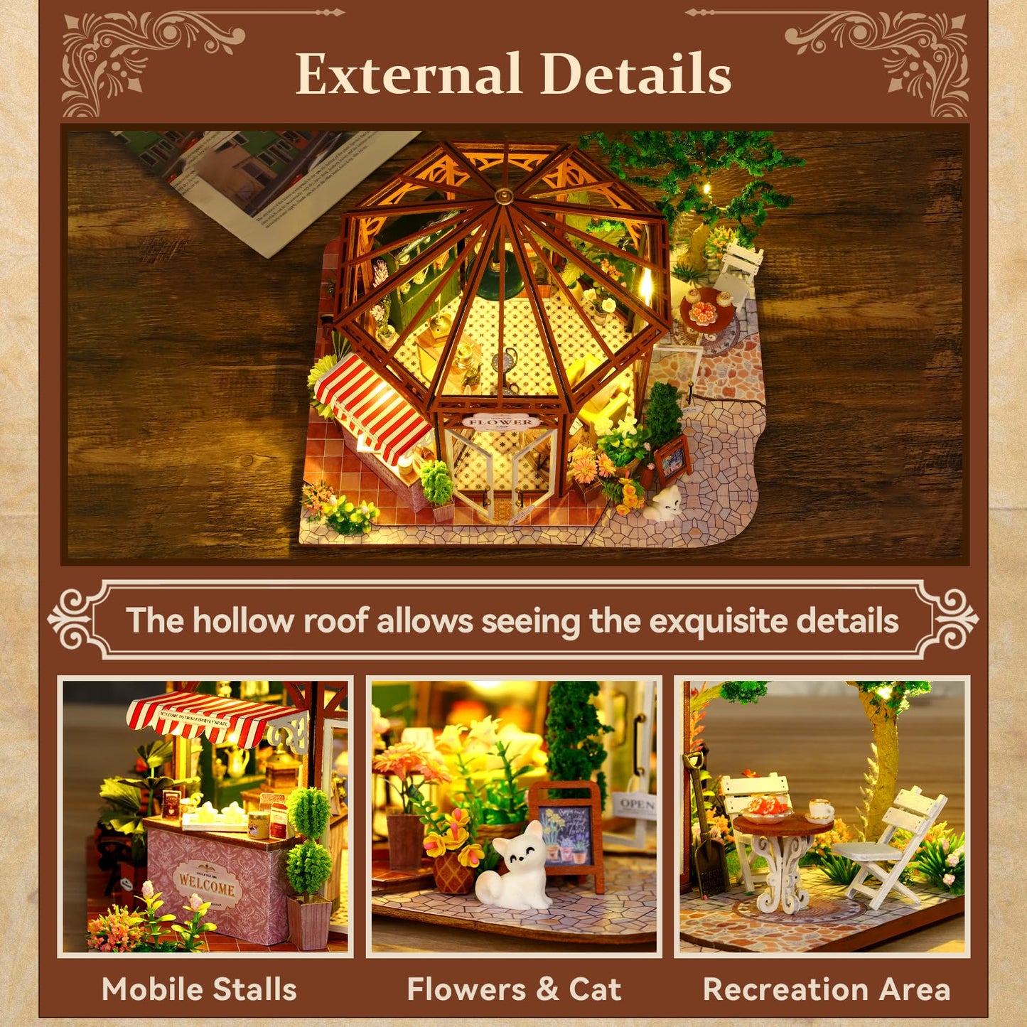 Hallisun DIY Miniature House Building Kits, Japanese Restaurant and Siti Mocha House 3D Wooden Dollhouse Toys, Birthday Festival Gift for Teens Adults with Dustproof Covers