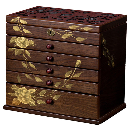 Xloverise Hand-painted rose Wooden Jewelry Box, 7 Layer Jewelry Organizer, Vintage Wooden Jewelry Boxes for Women,jewelry holder organizer,5 drawer dresser,necklace organizer box with lock