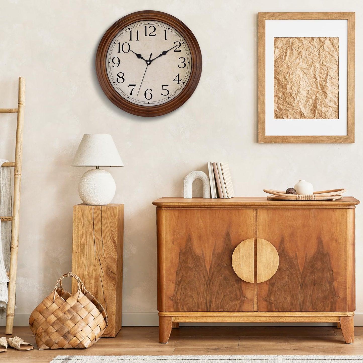 Foxtop Wood Wall Clock 14 Inch Silent Non-Ticking Battery Operated Large Retro Wooden Clock Decorative for Living Room Bedroom Kitchen Home Office
