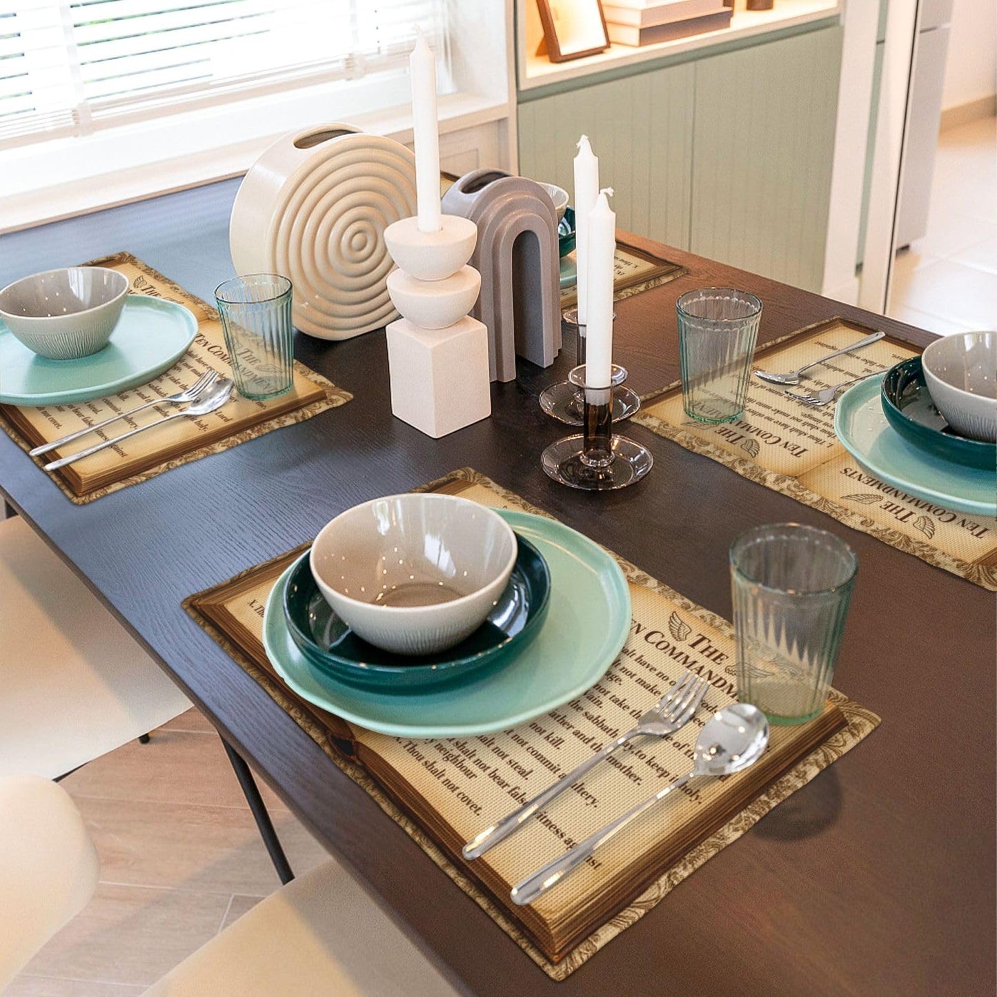 The Ten Commandments Placemats Set of 4, Christian Religious Bible Verse Place Mats Table Mats for Kitchen Dining Room Home Party Decor 12x18 Inch