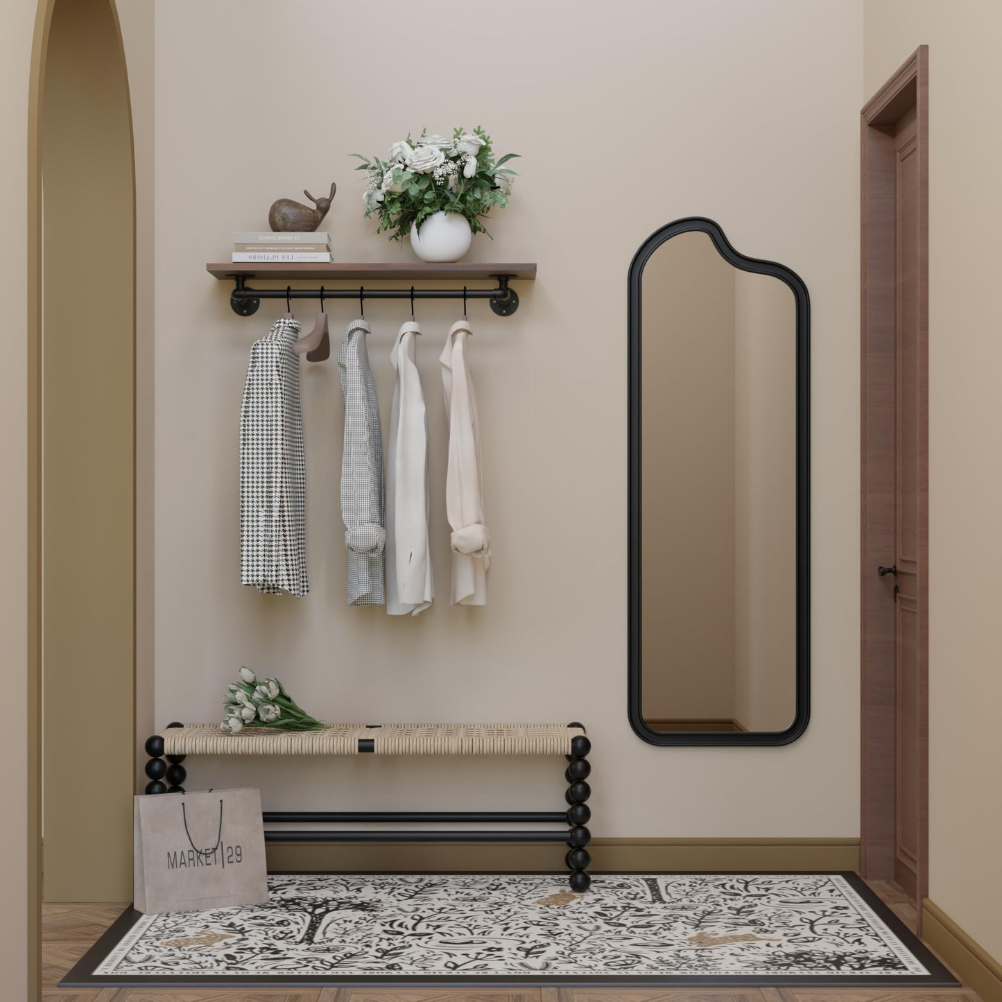 TEDIDUWA Clothes Rack 36in, Wall Mounted Garment Rack with Real Walnut Wood Shelf, Heavy Duty Hanging Clothes shelf, Multi-Purpose Hanging Rod, Space-Saving Closet Storage (Walnut, 1T36IN)