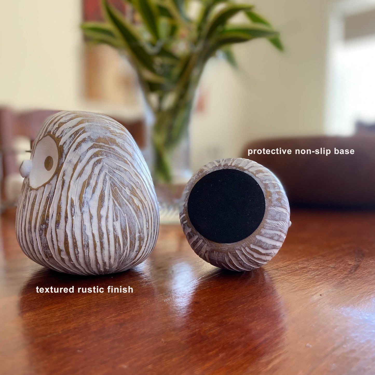 Huey House Chubby Night Owl Decor Statue Sculpture, Bookshelf Decor Accents, Boxed Set of 2, Rustic Brown & White, 3⅛ & 4⅓ Inch Decorative Resin Figurines