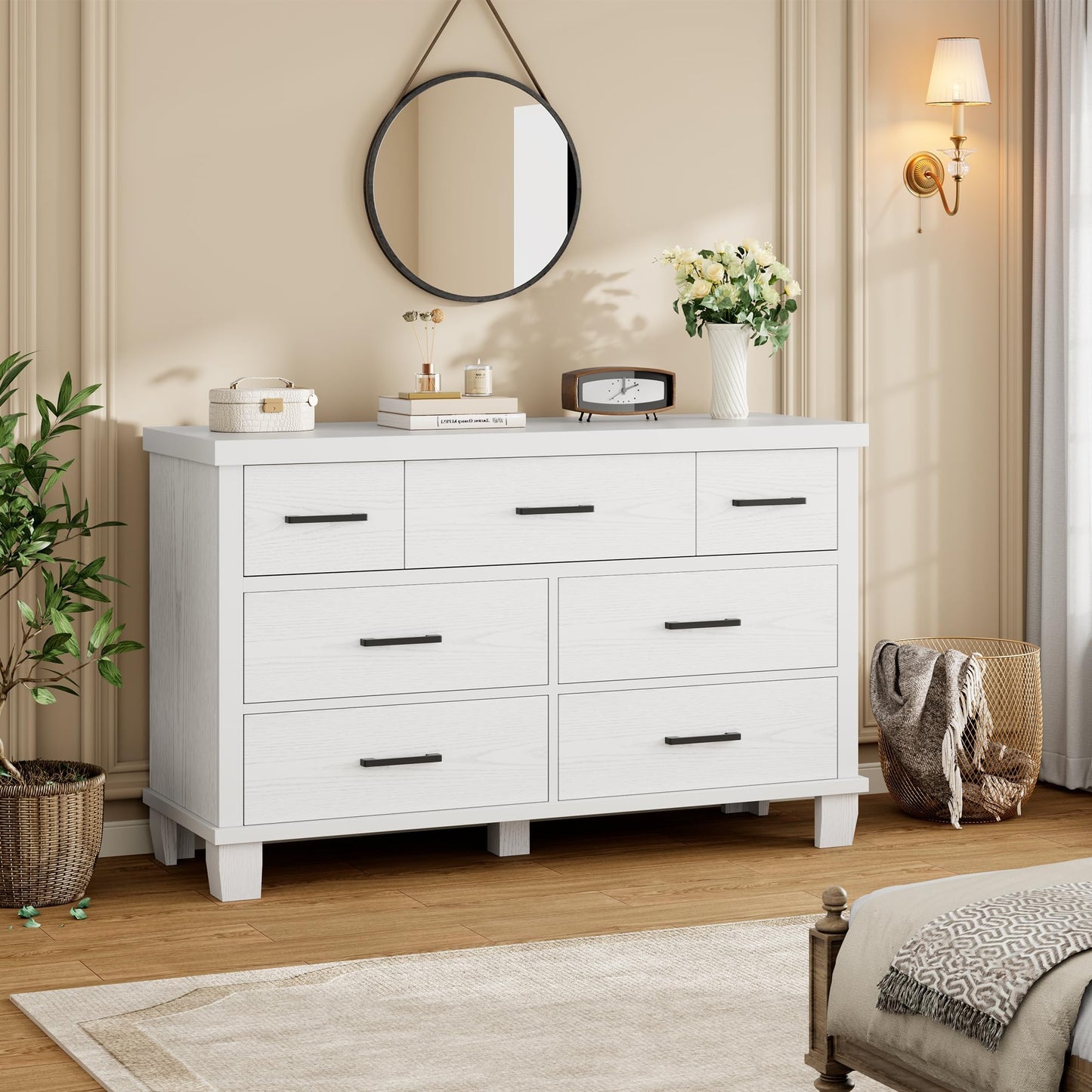 Garvee Dresser for Bedroom with 7 Drawers, 51" Wooden Dressers & Chests of Drawers with Metal Handles, TV Stand, Horizontal Dresser for Bedroom, Closet, Nursery, and Entryway