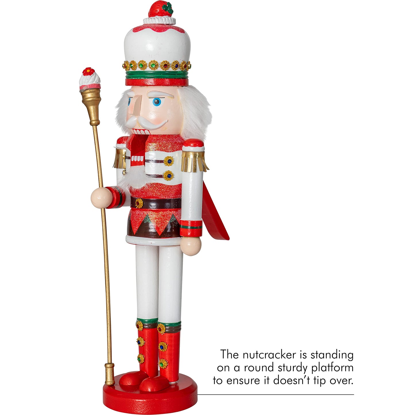 Ornativity Strawberry Toy Soldier Nutcracker - Wooden Strawberry Hat with Cupcake Scepter King Theme Christmas Nutcracker Xmas Figure Holiday Decoration 15"