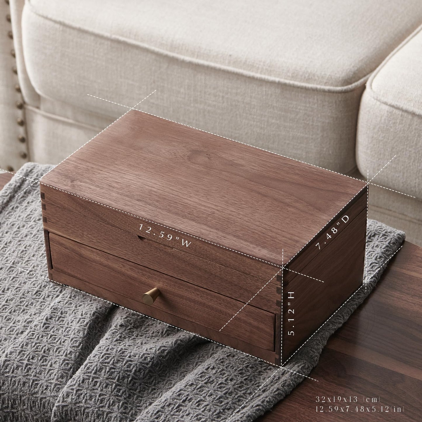 Beexchange Black Walnut Wooden Jewelry Box - Allwood, Handcrafted, Classic Jewelry Box. Jewelry boxes & organizers for Women, Men, and Girls (Double-Layer)
