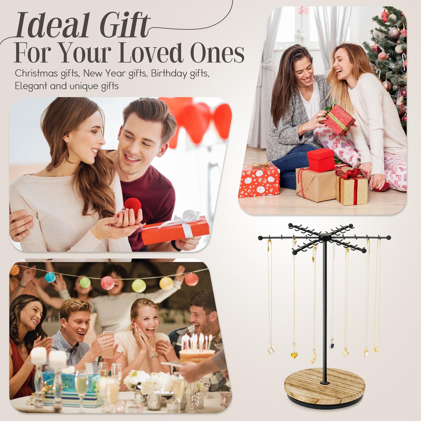 Poyilooo Necklace Holder Jewelry Stand, Rotating Necklace Holder Organizer with 48 Hooks for Necklace Earring Keychains Bracelet Display Stand, Metal Necklace Tree Stand -Gifts for Women (Black)