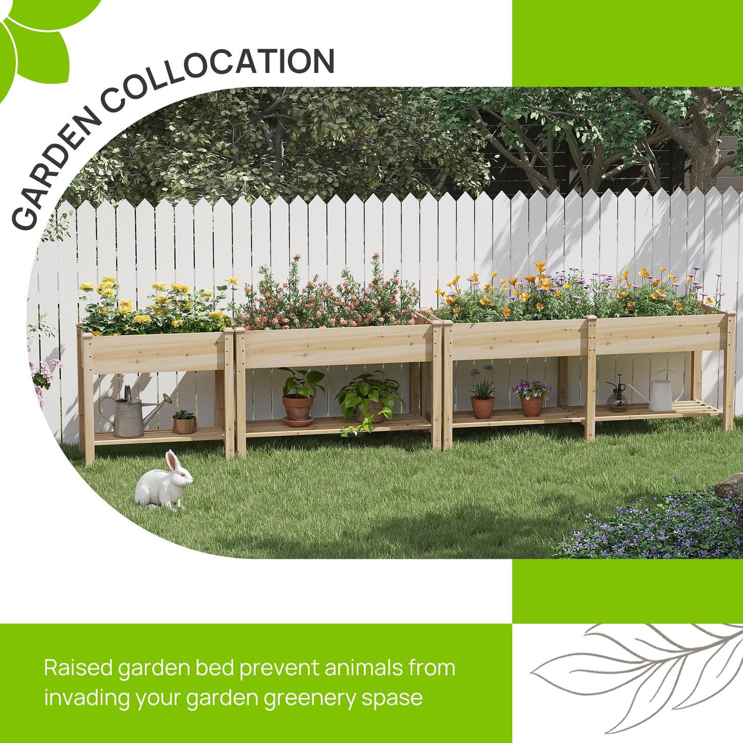 48x24x30.7in Wood Raised Garden Bed with Legs Wooden Planter Box with Storage Shelf Elevated Wood Planter Box for Vegetables Flowers Herbs Garden Planter for Backyard Patio Balcony (Natural, Medium)