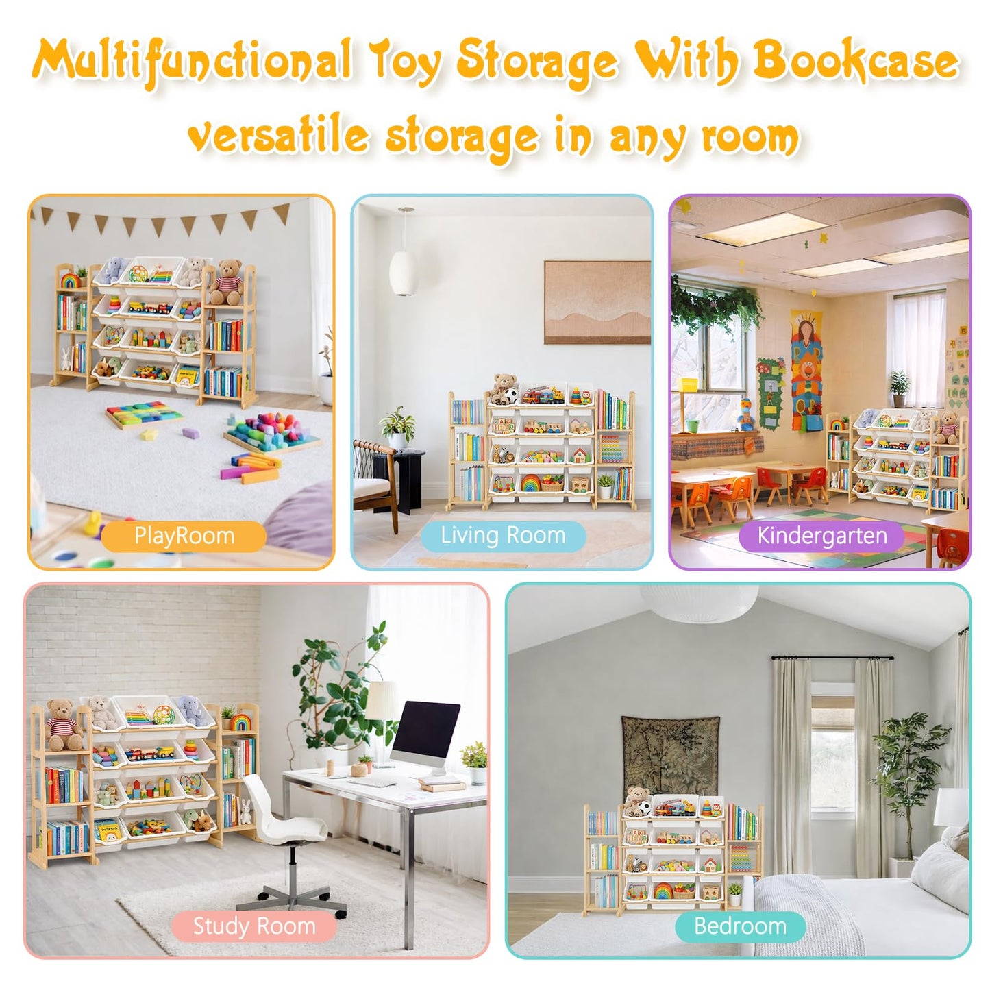 Etitlly Toy Storage Organizer with Bookshelf – Wooden Toy Organizer with 12 Toy Bins & 6 Tier Bookcase,Quick Assembly Kids Bookshelf,Toy Bin for Playroom, Bedroom, Nursery– White