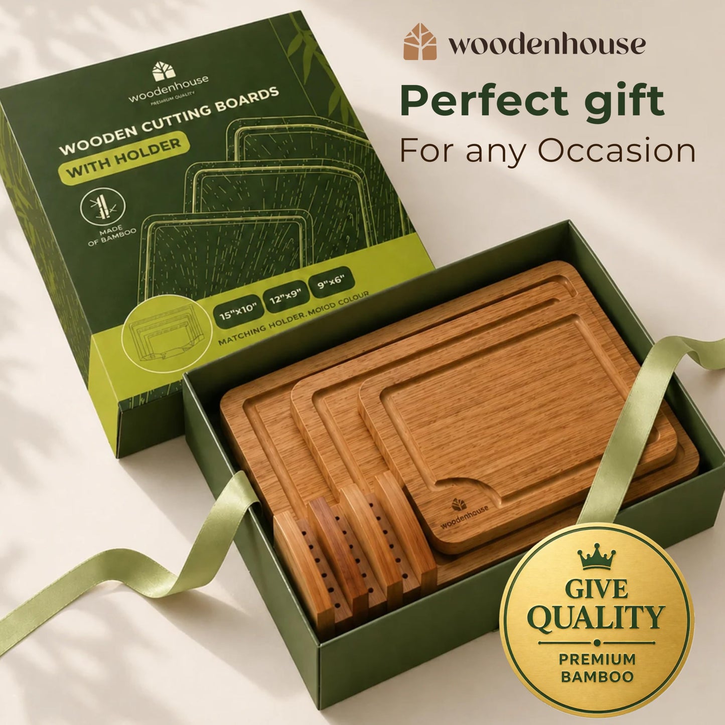 Wood Cutting Board Set of 3 - Sturdy & Easy to Clean Bamboo Wooden Cutting Boards for Kitchen - 3 Sizes of Chopping Board with Juice Grooves for Meal Prep, Everyday Use, Housewarming Gift