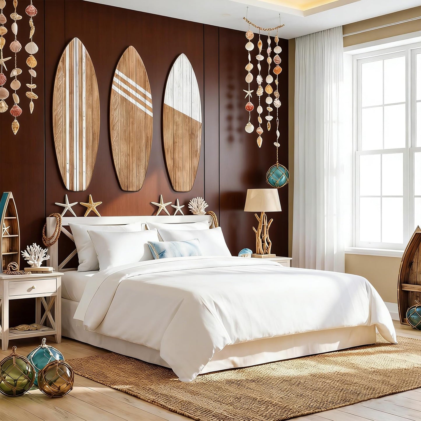 3 Pcs Surfboard Wall Decor, Large 32" x 10" Wooden Coastal Beach Wall Art, Surfboard Wall Hanging Decor for Bedroom Living Room, Nautical Summer Beach House Aesthetic Wall Decor, Ready to Hang Gift for Beach Lovers