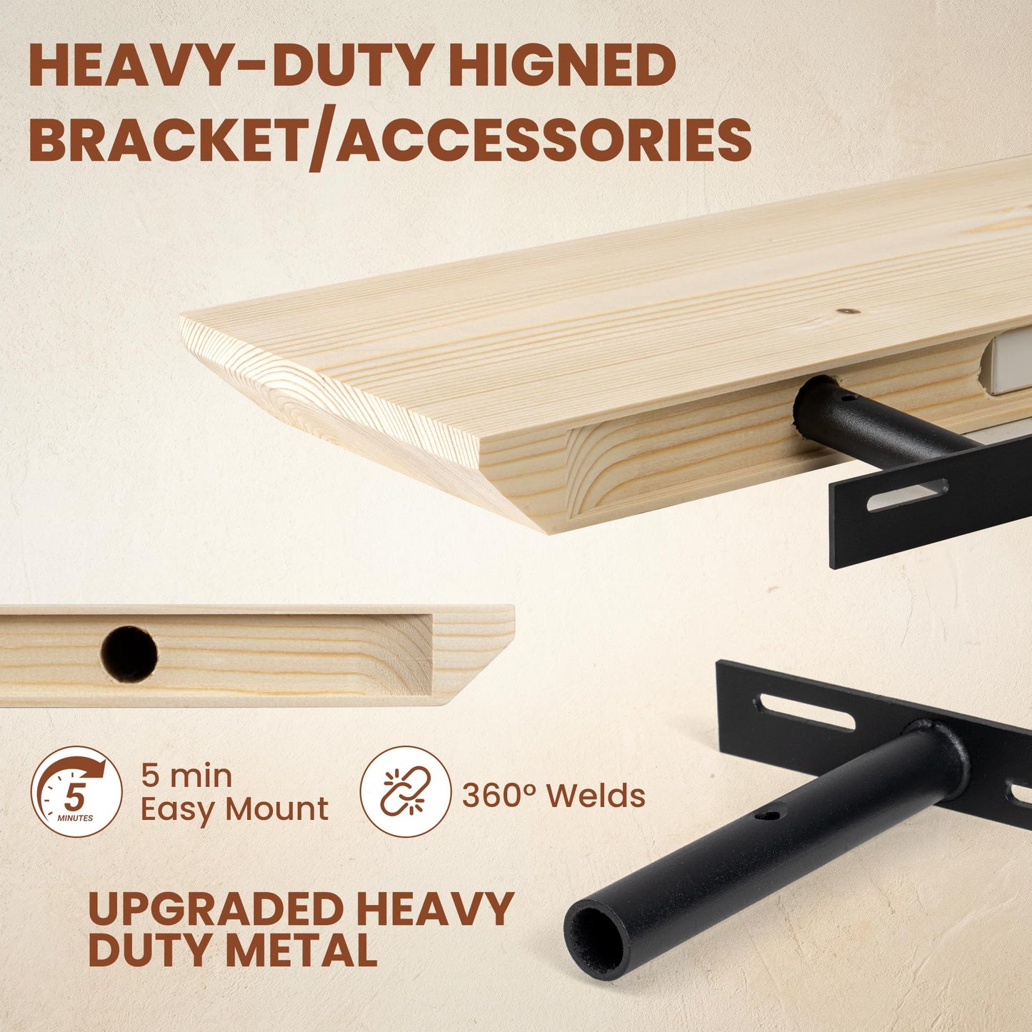48 inch Floating Shelf for Wall, High End Solid Real Wood Shelf, Spruce Unfinished Wooden 24in Floating Shelves with Heavy Duty Bracket for Living Room Bedroom Office, 24 X 6.7 X 1.4 in, Set of 2
