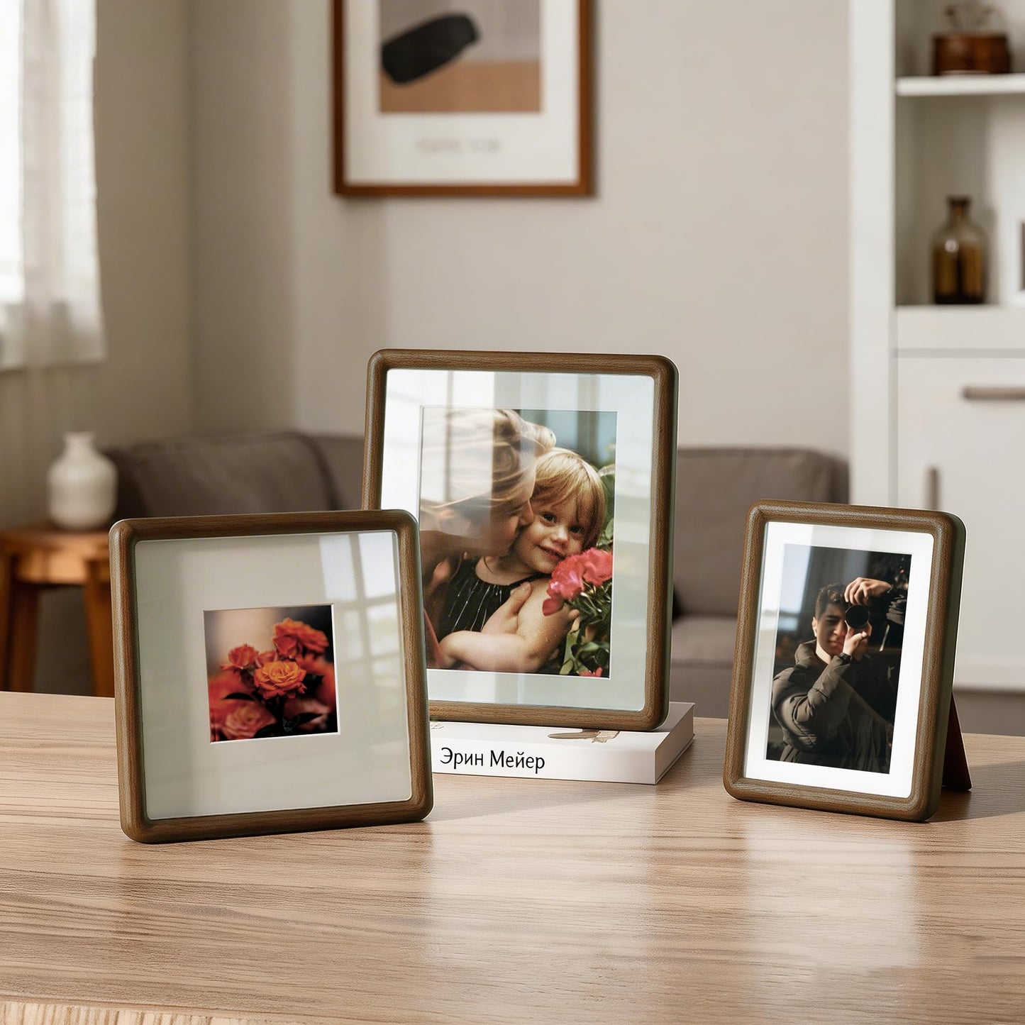 Acovy 8x10 Picture Frame, Natural Solid Walnut Wood Photo Collage Frame with HD Tempered Glass, Rounded Corner Wooden Frame 8 x 10 Matted to 5x7, Gallery Wall Frames for Art, Wall or Tabletop Display