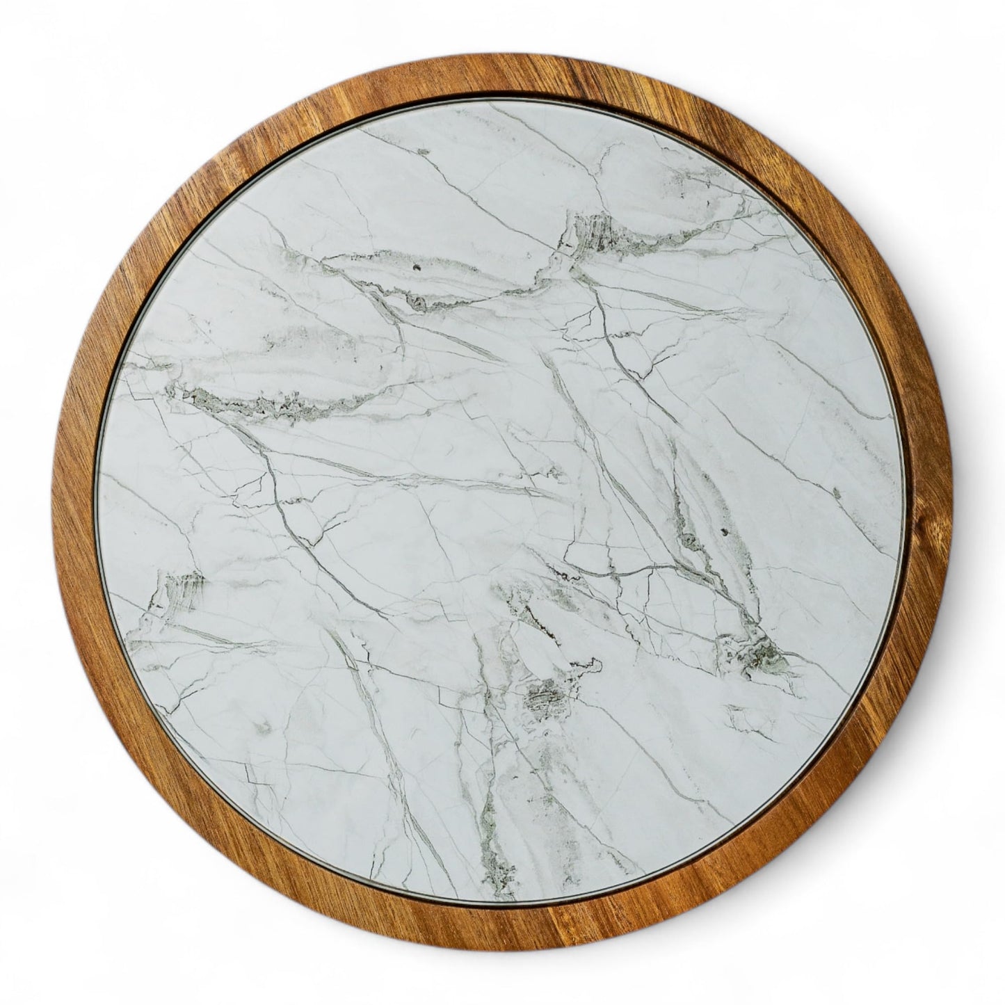 Rickby, 12" Premium Acacia Wood Lazy Susan Turntable for Table Top with Removable Marble Texture Glass Plate, Wooden Lazy Susan for Dining Table Centerpiece & Kitchen Countertop