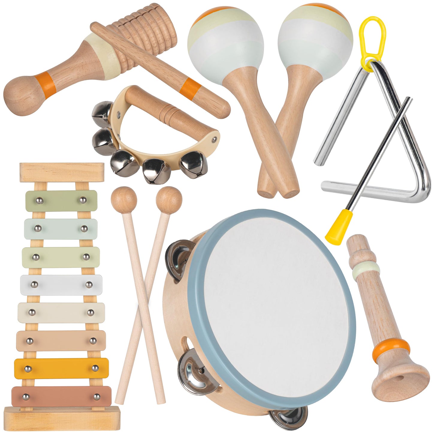Stoie's Wooden Toddler Musical Instruments with Xylophone, Maracas, Triangle, Tamburine for Babies and Kids, Eco Friendly Montessori Educational Toy