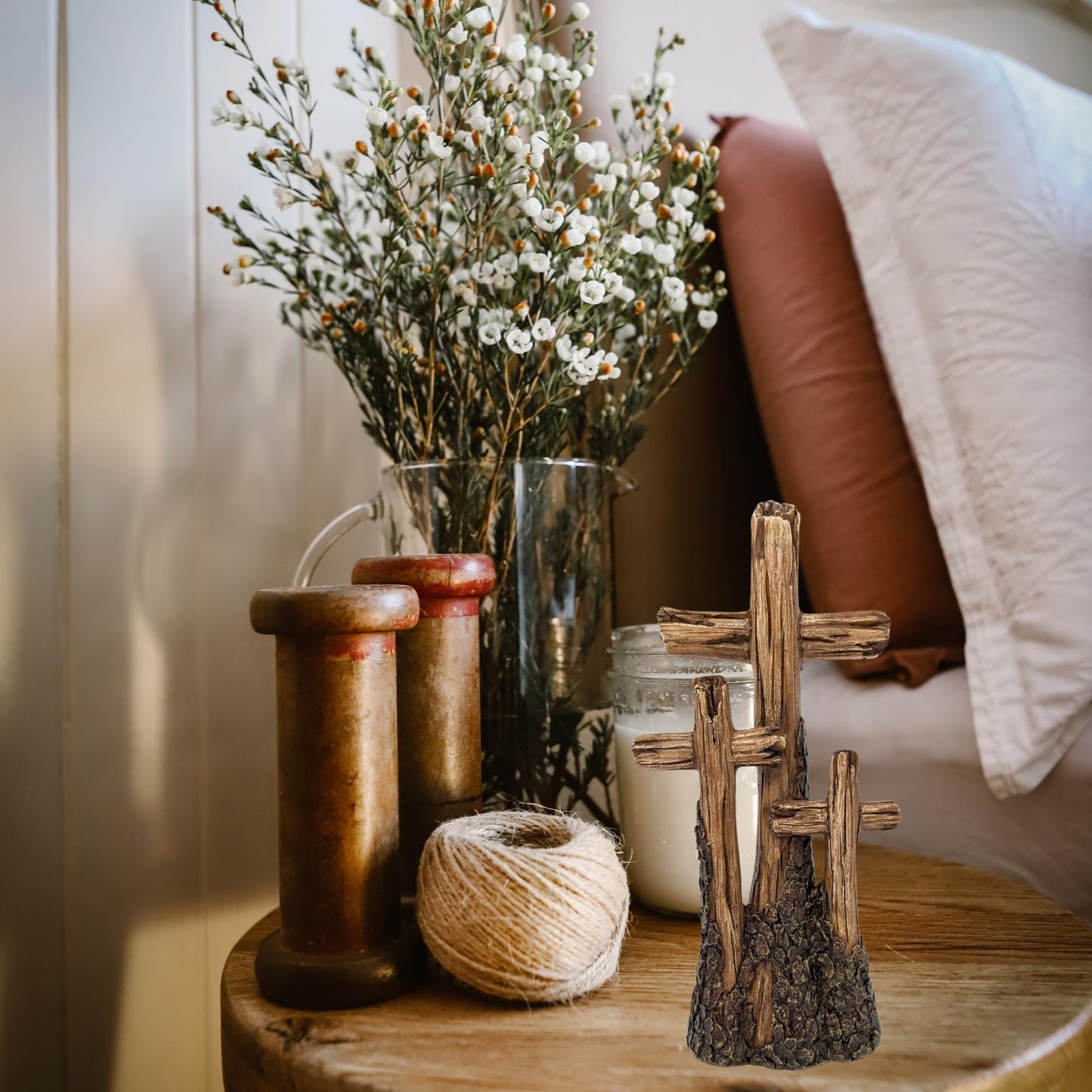 BestGiftEver Rustic Tabletop Resin Cross - Driftwood Design with Three Crosses on a Hill - Spiritual Home Décor for Living Room, Bedroom, and Gift for Family & Friends