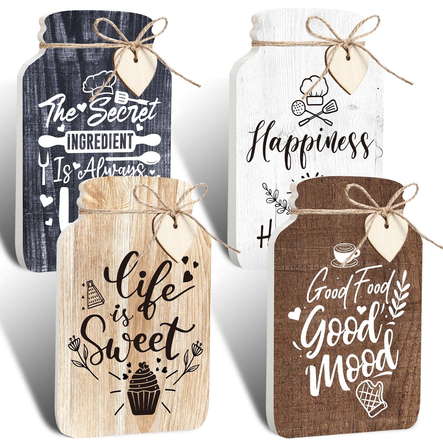 Weysat 4 Pieces Kitchen Wall Decor Mason Jar Set 5 x 8 Inch Wooden Farmhouse Dining Room Art Rustic Inspirational Kitchen Signs Decorations Mason Jar Wall Hanging Plaque