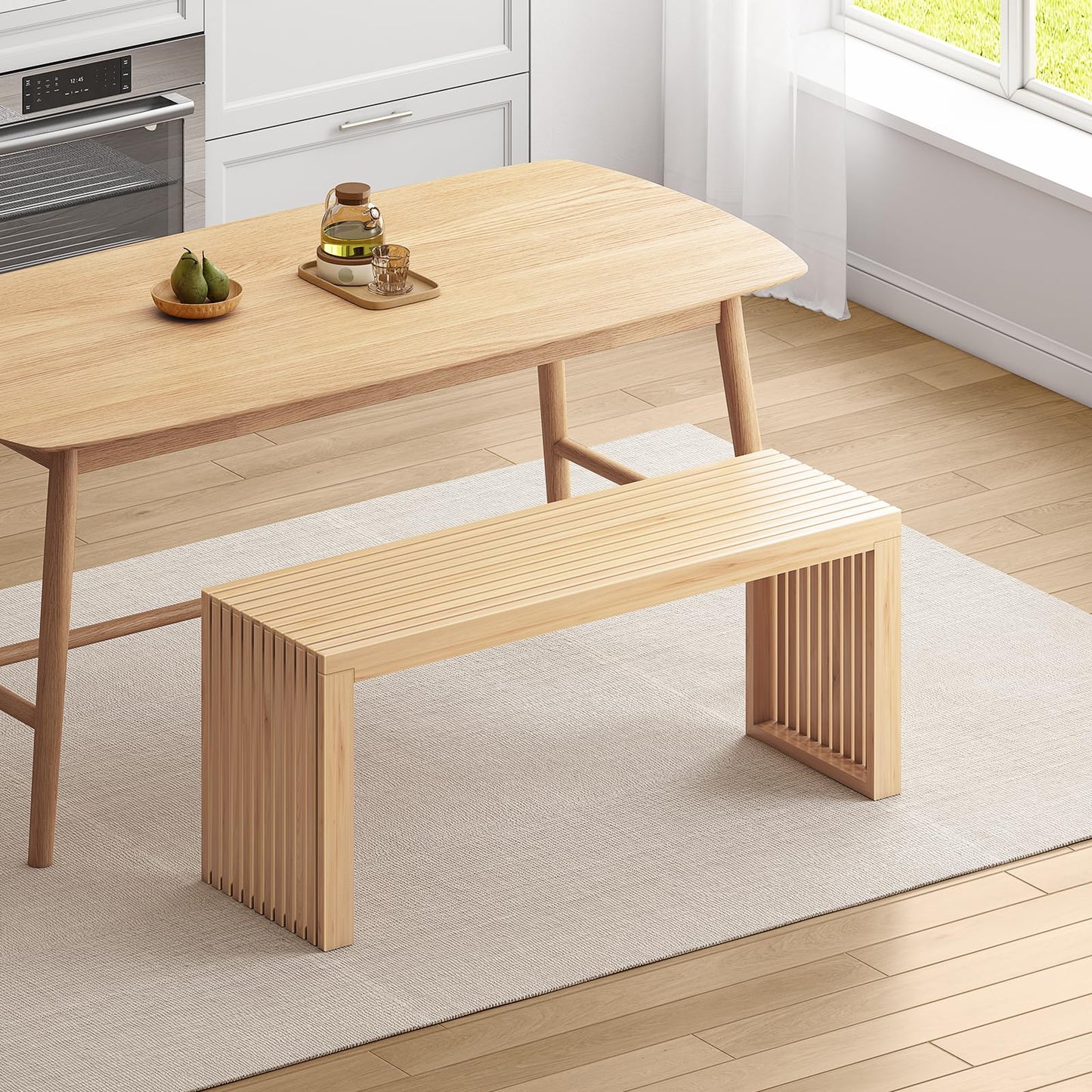 Toolola Bamboo Dining Bench, 35-inch Sleek Design Entryway Shoe Rack Bench, Indoor Kitchen Table Bench, Waterproof Outdoor Bench, Natural