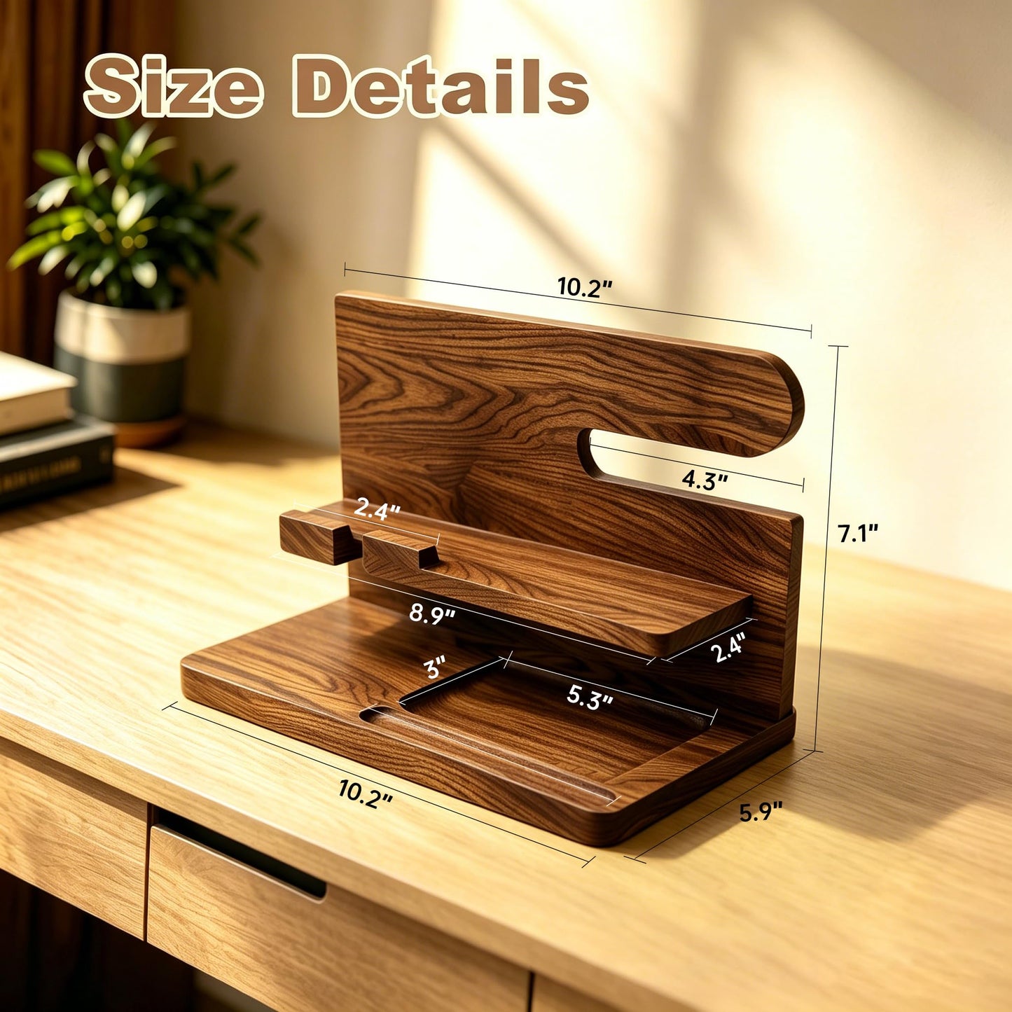 Iswabard Gifts for Men Wood Phone Docking Station Birthday Gift for Men Valentines Day Gifts Father Gift for Him Boyfriend Nightstand Organizer Desktop Phone Stand