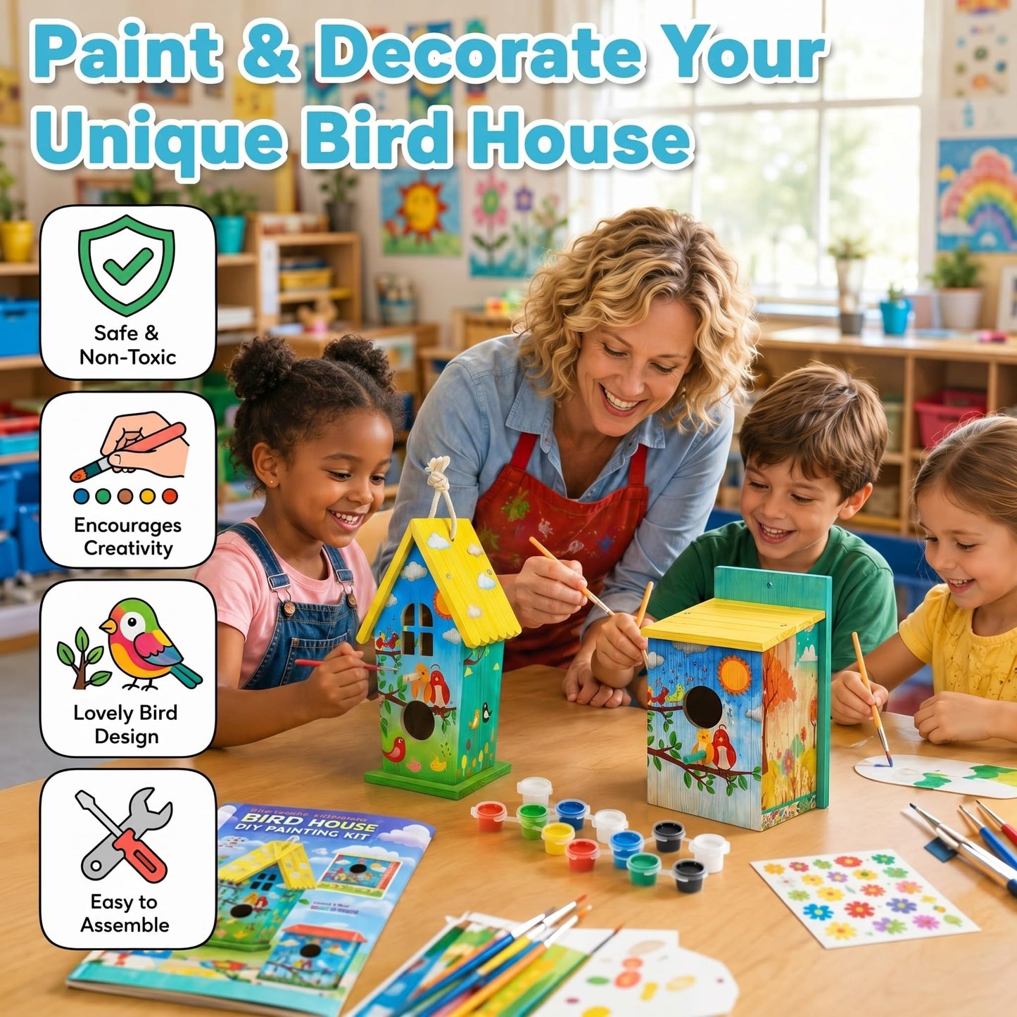 Liliful 2 Pack DIY Bird House Kits for Kids, Thickened Wooden Creative DIY Birdhouse Kits Arts and Crafts Set for Kids and Adults, Outdoor Woodworking Crafts Gifts for Toddlers Ages(Natural Style)