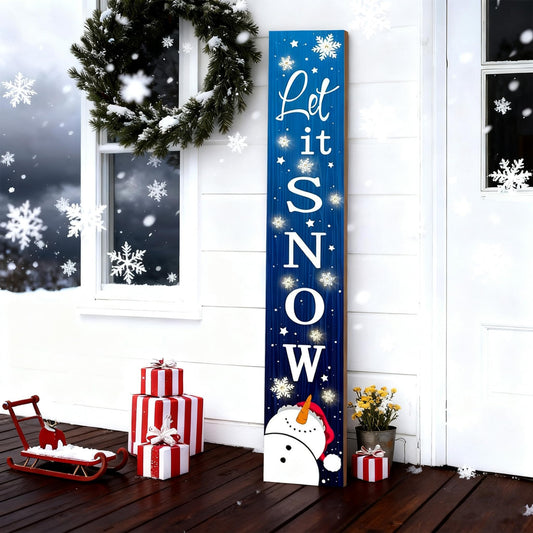 Lighted Wooden Welcome Porch Sign, 47.2"H Let It Snow Merry Christmas Winter Holiday Porch Board Sign for Front Door Farmhouse Outdoor Indoor Welcome Sign Wall Decor