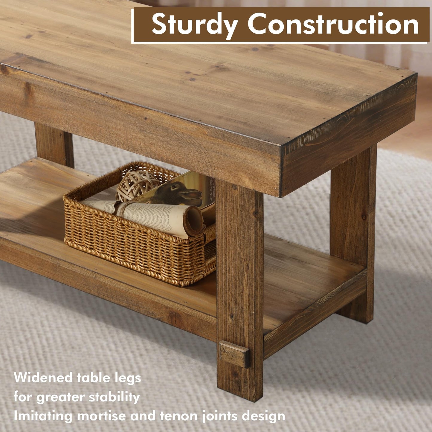 HOKYHOKY Solid Wood Entryway Bench - 42.6" Farmhouse Long Storage Benches, Narrow Bench Seat for Indoor, Entryway, Dining Room, Living Room, Bedroom and Hallway, Rustic Natural