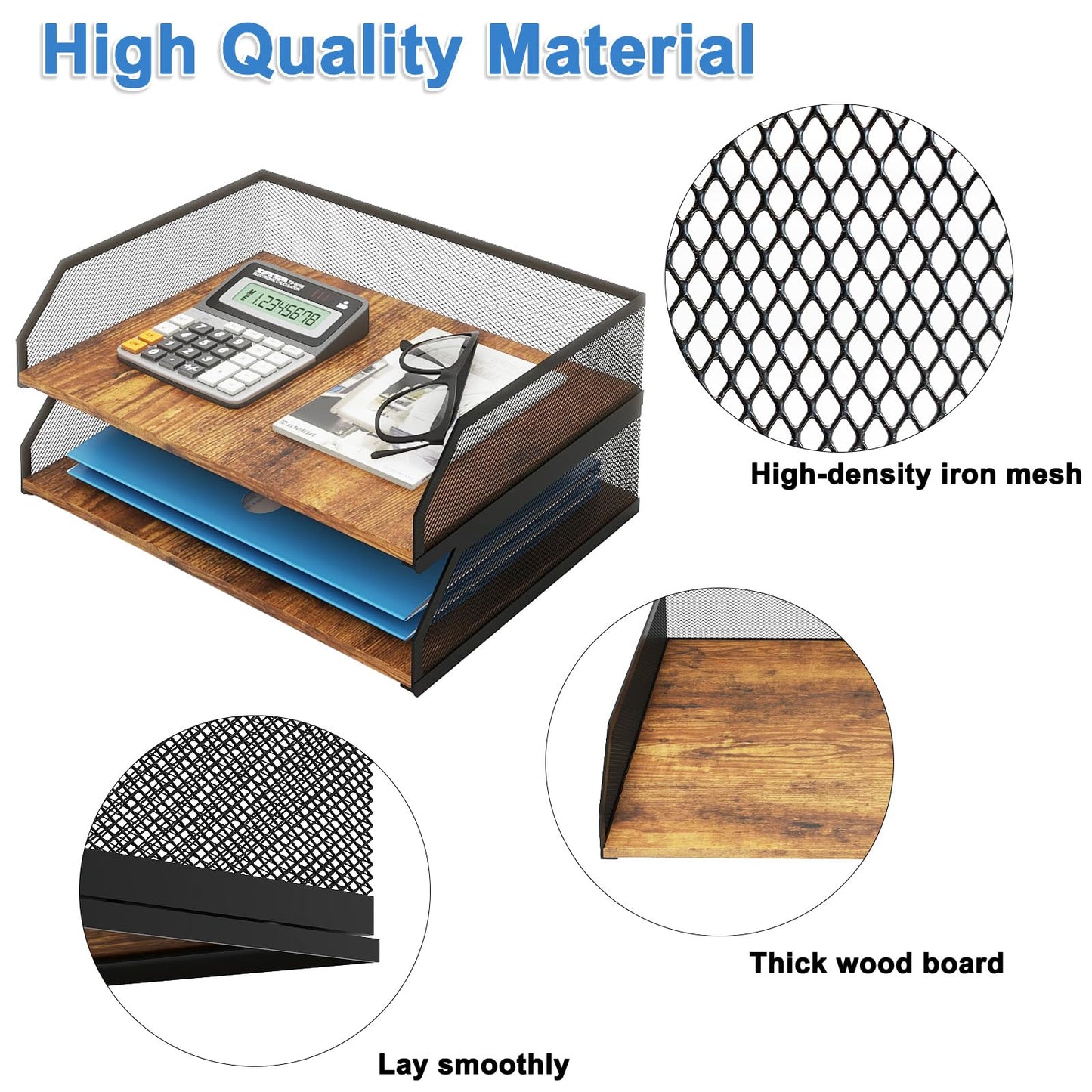 Natwind 2-Tier Stackable Paper Tray, Metal Mesh Desktop Organizer, Paper Sorter, Letter Trays, File Document Storage Rack for Home, Office, School, Retro